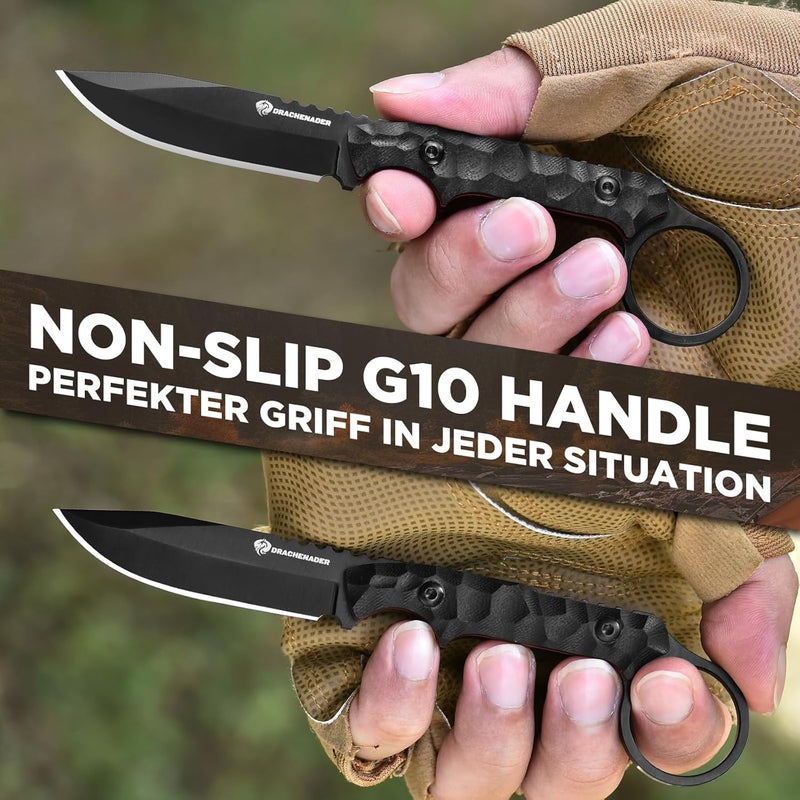 DRACHENADER EDC Fixed Blade Knife with Sheath 7.08" Small Horizontal Carry Knifes with Kydex Sheath, Full Tang 5Cr13MoV Stainless Steel, Black, Neck Knife, Men Gifts - Image 3